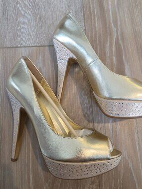 Mariah Carey Peep Toe Platform Pumps 9.5W Bedazzled Heels